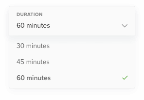 Chose a workout duration dropdown