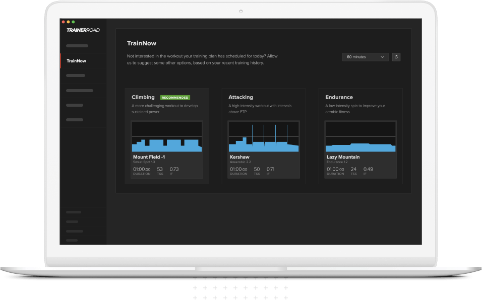 TrainNow on a laptop with recommended workouts